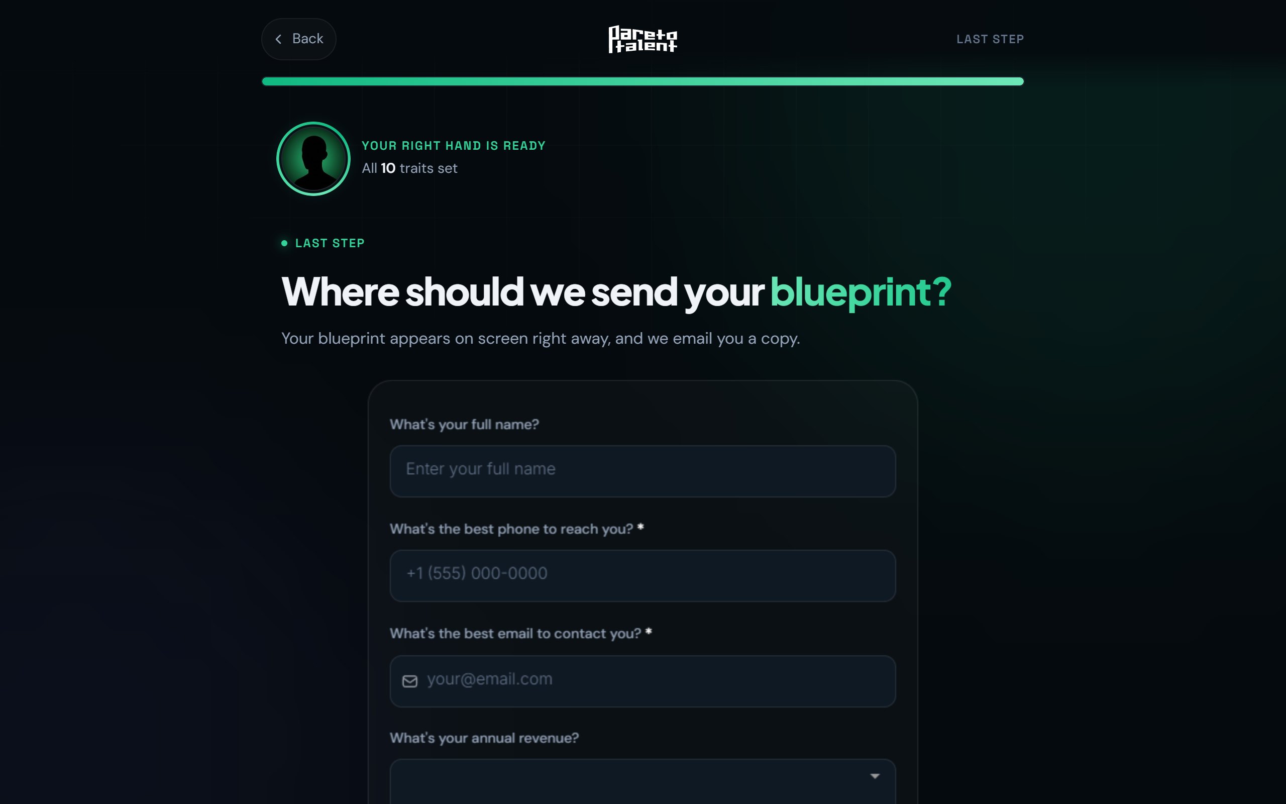 The GoHighLevel form embedded as the quiz's last step