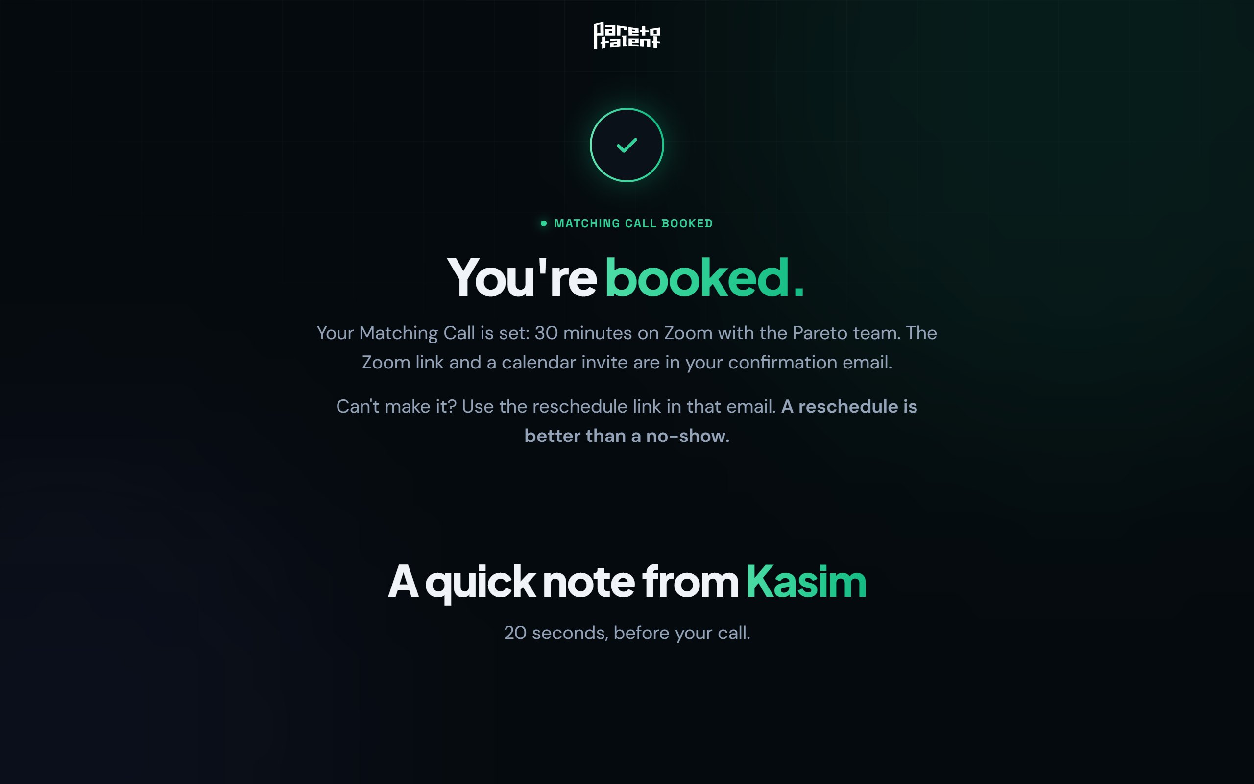 Booked thank-you page